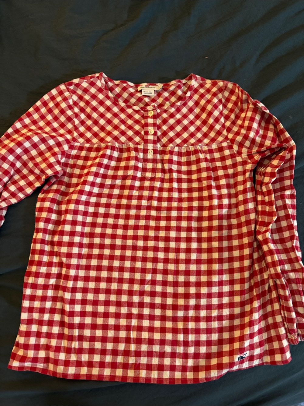 Vineyard Vines Red & White Gingham Long-Sleeve Henley